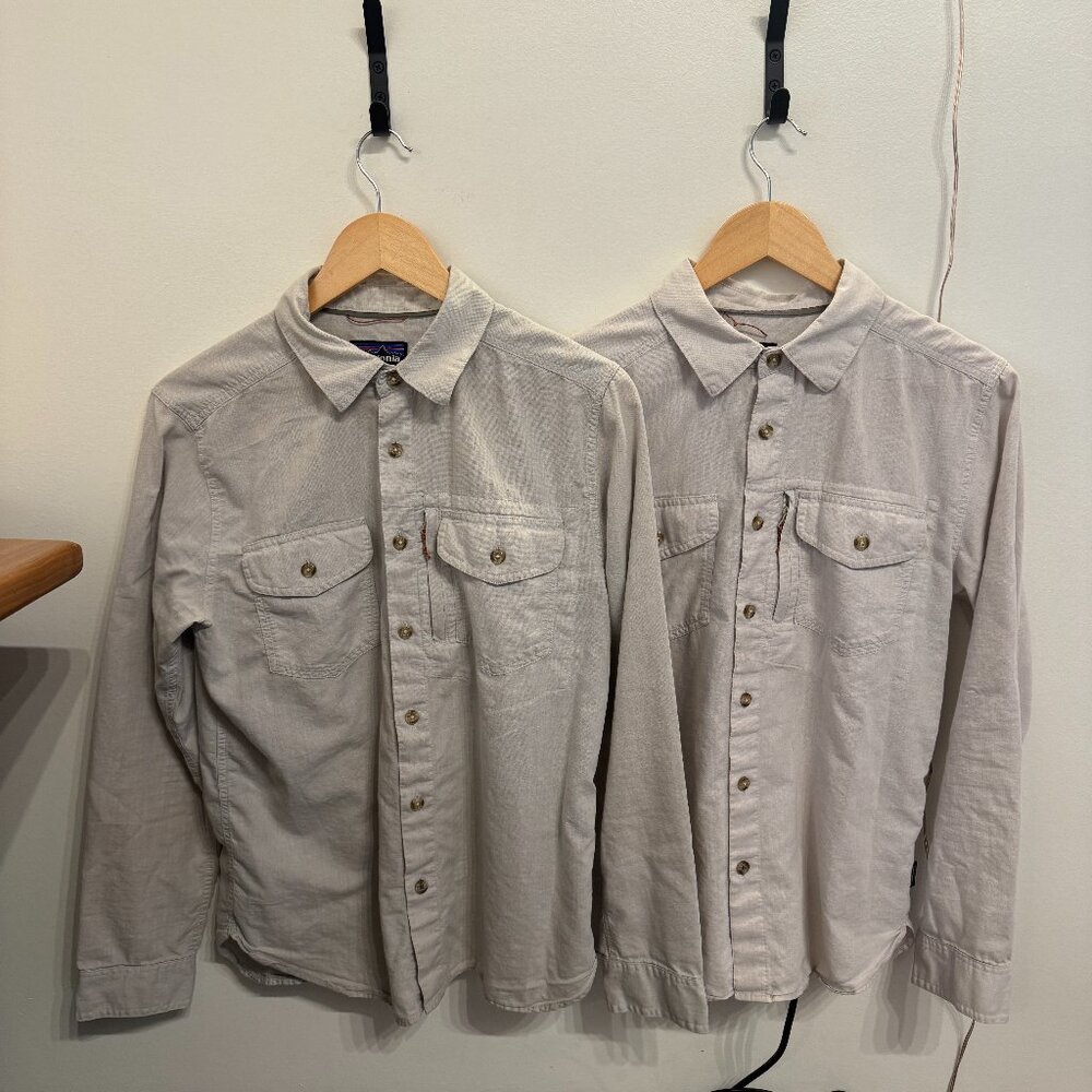 Two Mens Small Patagonia Button Down Hemp / Cotton Lightweight Sun Shirts